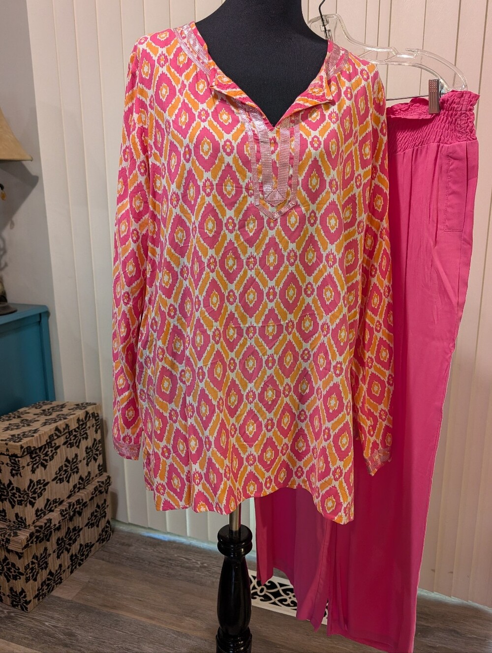 Twiggy London Pink and Orange Boho Tunic And Pant Set